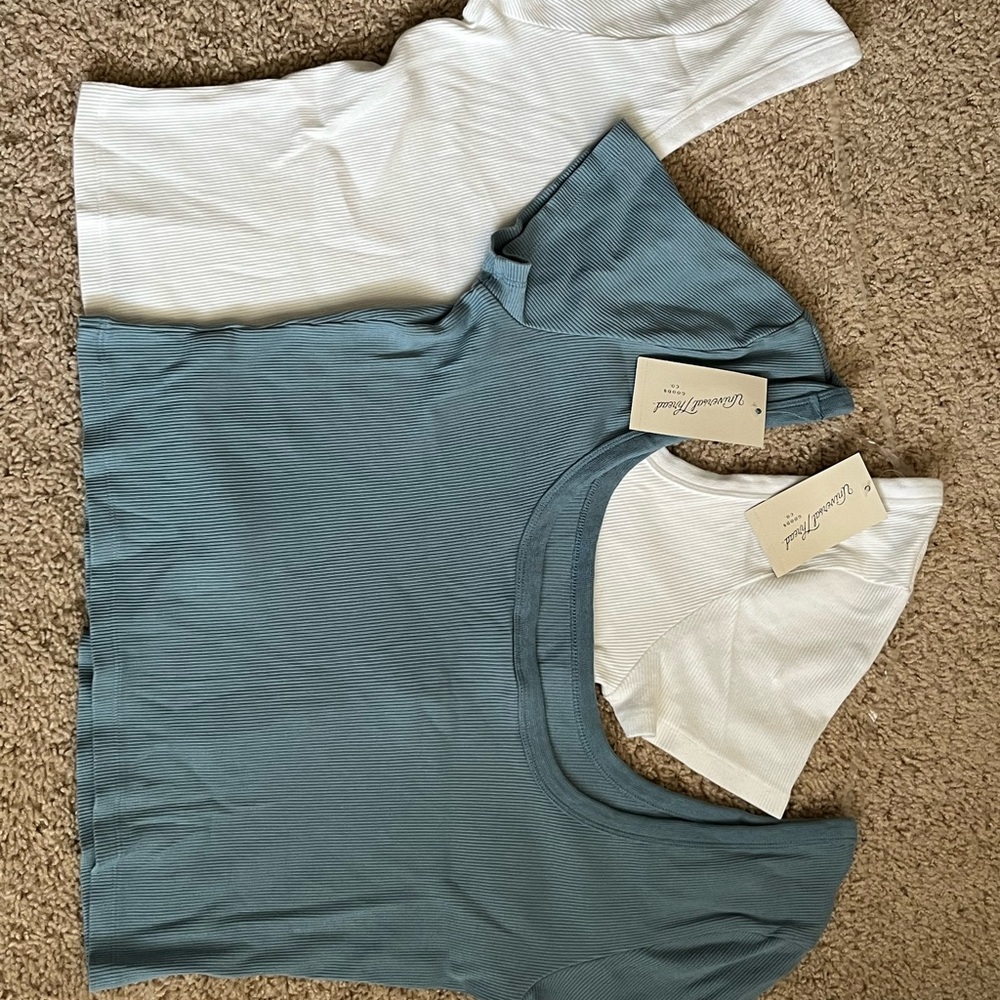 Blue and White Ribbed T-Shirts